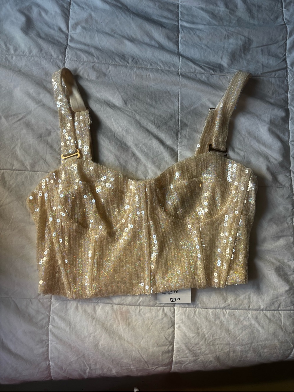 Forever 21 Iridescent Sequin Bustier Top in cream